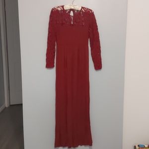 Pink Blush Red Lace Sleeve Maternity Maxi Dress